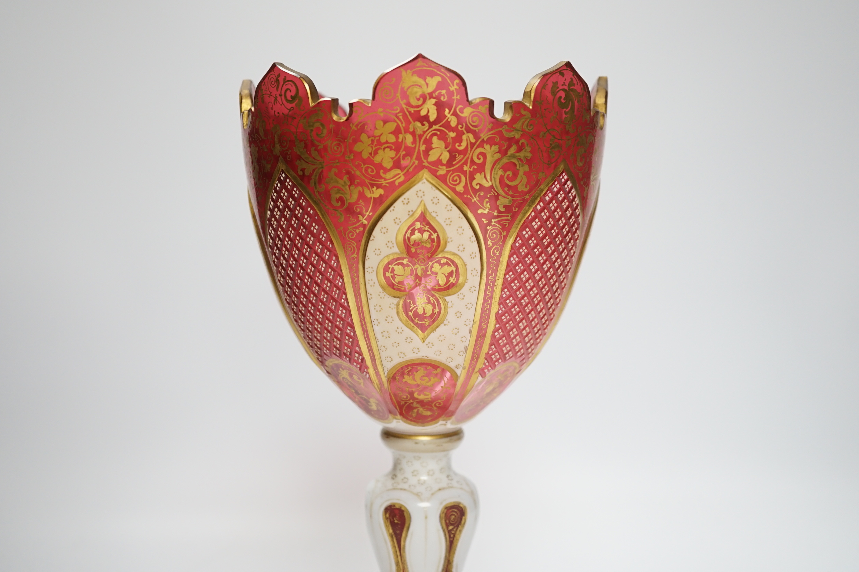 A late 19th century Bohemian ruby and white overlaid glass vase, 26.5cm